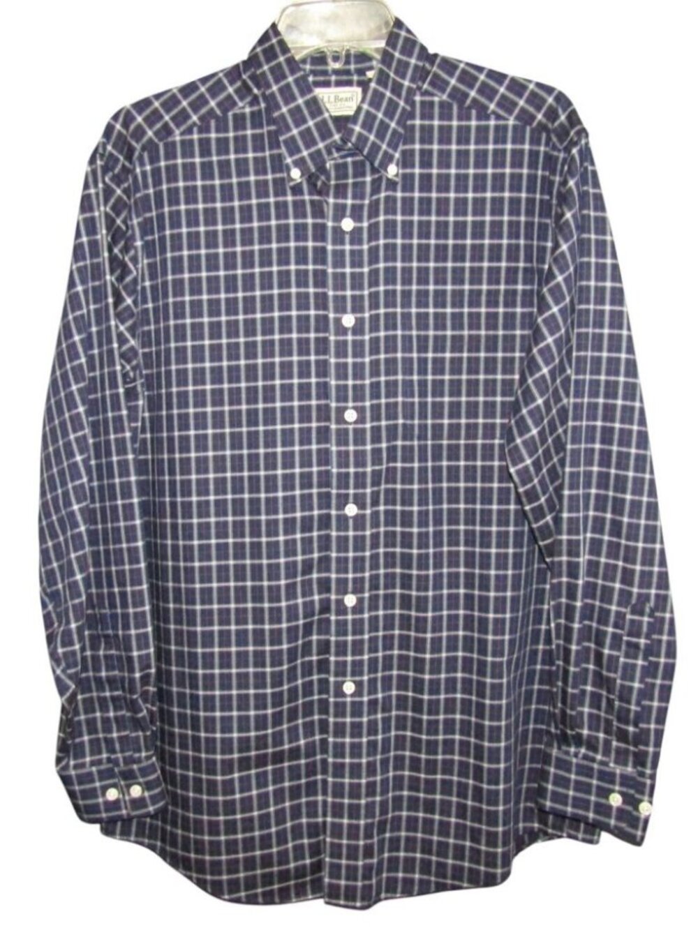 LL Bean Blue Plaid Button Down Shirt Mens Size M 100% Cotton Long Sleeve Classic